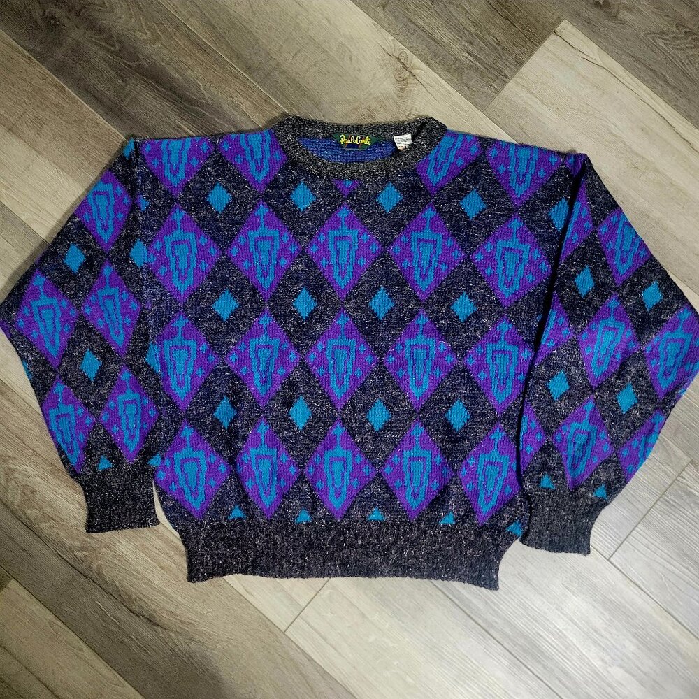Vintage 90s Paulo Conti Abstract Geometric Sweater XL Oversized Knit Unisex